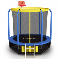 Батут Perfexo, 10FT, 305 см с сеткой, лестницей, баскетбольным кольцом и сумкой для обуви Синий-желтый