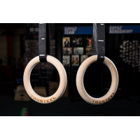 Кольца гимнастические YouSteel деревянные, D32мм (комплект) черные стропы
