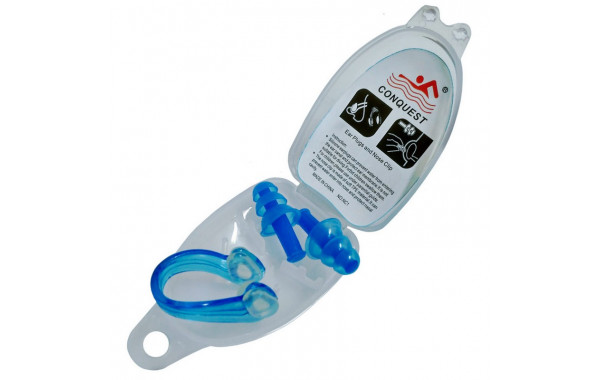 Комплект для плавания беруши и зажим для носа Sportex C33553-1 синие 600_380