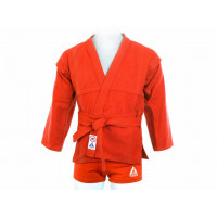 Комплект для Самбо (куртка, шорты трикотаж) плетенный, лицензионный, красный
