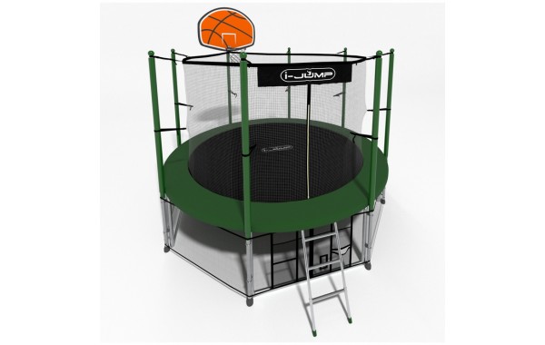 Батут i-Jump Classic Basket 14FT 427 см с нижней сетью и лестницей зеленый 600_380