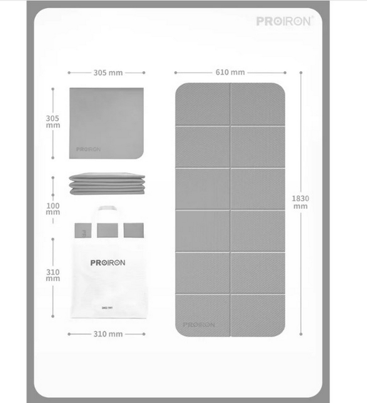 Коврик складной для йоги и фитнеса 183x61x0,6см TPE PROIRON КС0602 серый 729_800