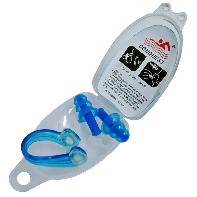 Комплект для плавания беруши и зажим для носа Sportex C33553-1 синие 800_800