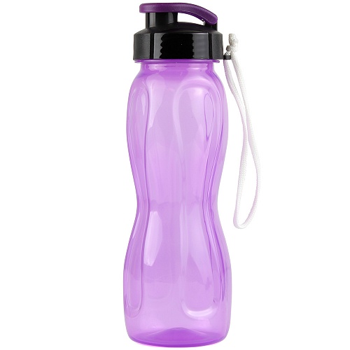 Бутылка для воды 550 мл WOWBOTTLES, шнурок в комплекте, прозрачно/фиолетовый КК0471 500_500