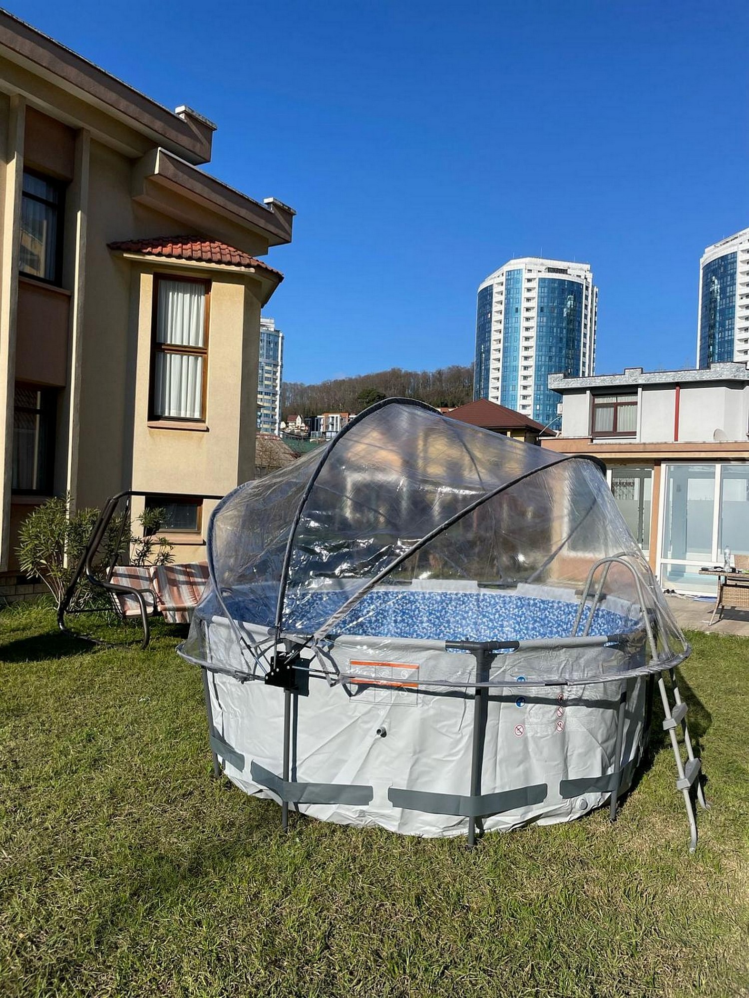 Круглый купольный тент Pool Tent на бассейн d366см PT366-G серый 1500_2000