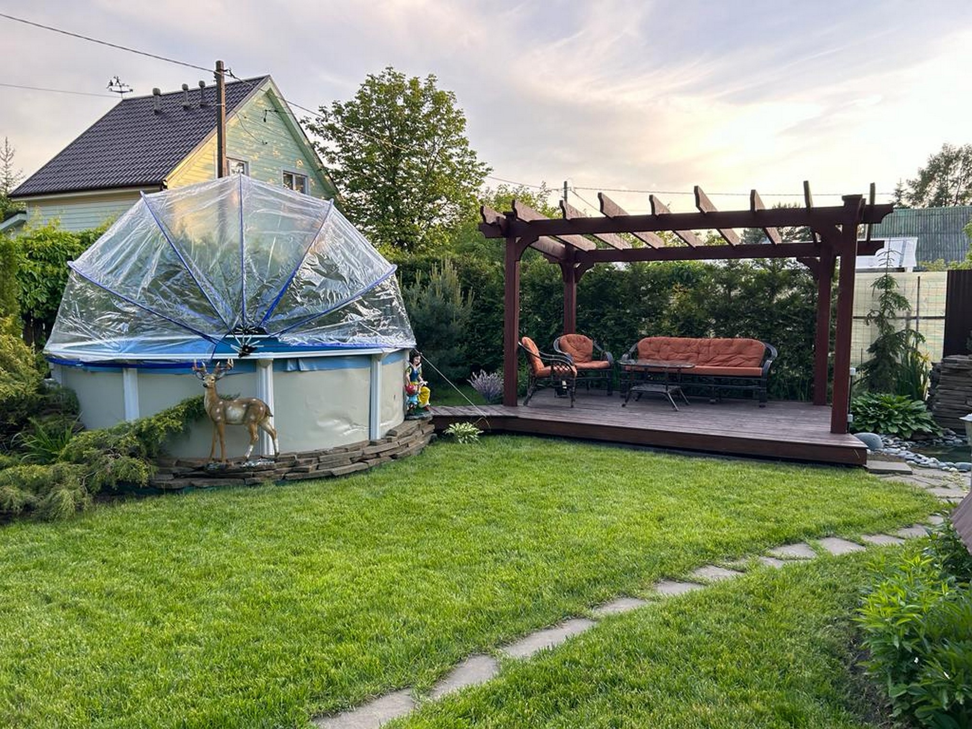 Круглый купольный тент Pool Tent на бассейн d366см PT366-G серый 2000_1500