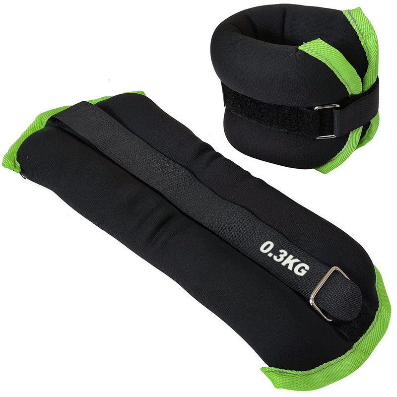 Утяжелители Sportex (2х0,3кг) (нейлон) в сумке (черный с зеленой окантовкой) ALT Sport HKAW101-5 800_800