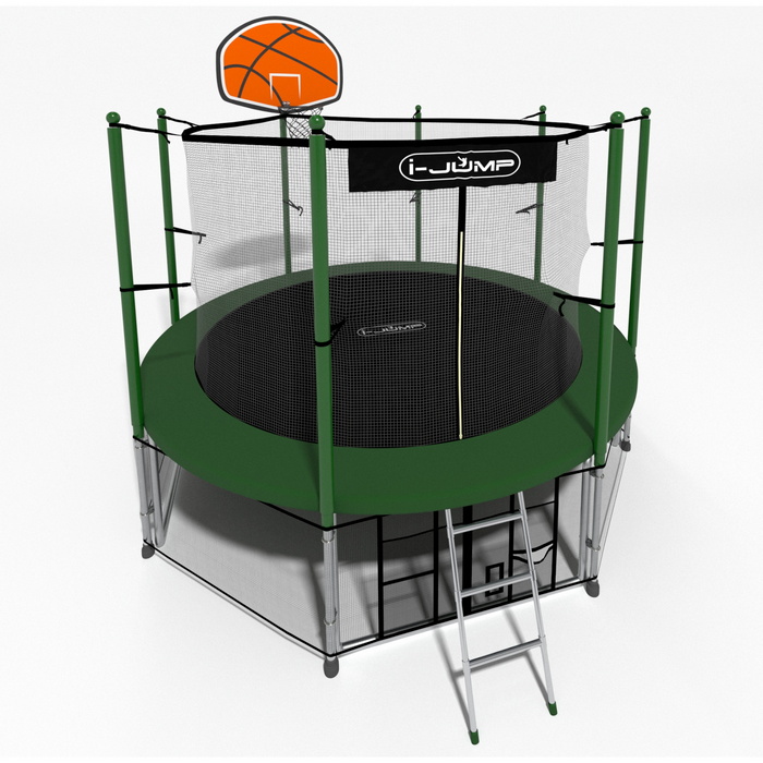 Батут i-Jump Classic Basket 14FT 427 см с нижней сетью и лестницей зеленый 700_700